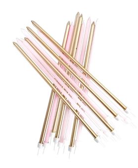 Picture of X TALL CANDLES PASTEL PINK METALLIC MIX W/ HOLDERS 18CM X 16